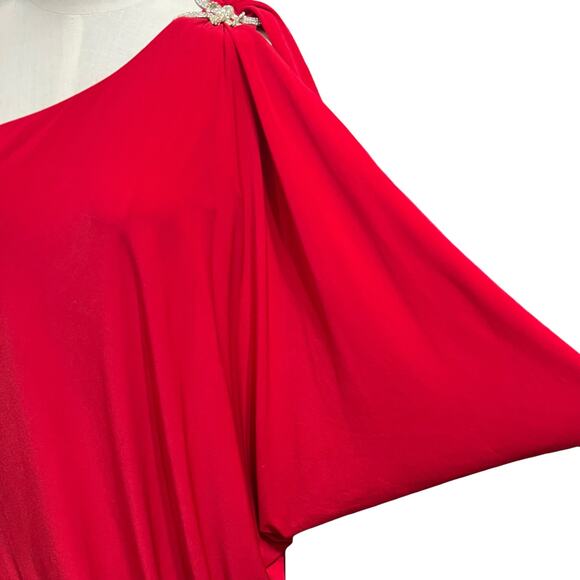 Cache Womens Vintage Red Holiday One Shoulder Rhinestone Drape Mini Dress Sz M - Picture 7 of 14
